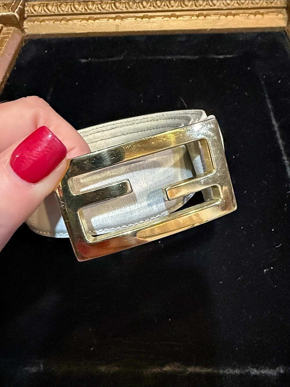 Fendi FF Logo Buckle White Leather Belt